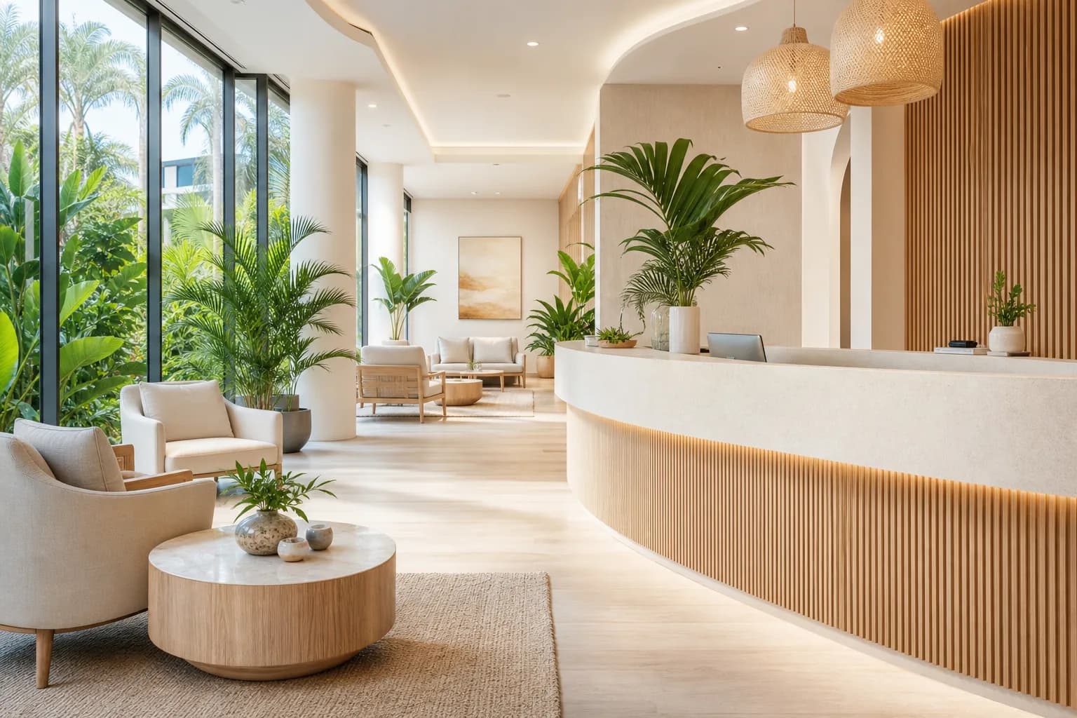 Réception lumineuse d'une clinique privée moderne à Zanzibar